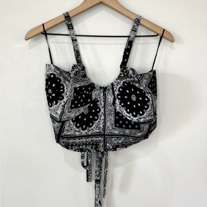 Soft Sport NWOT bandana print black tie back crop top size 3X